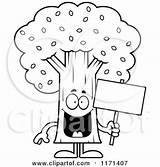 Tree Happy Clipart Cartoon Mascot Holding Sign Cory Thoman Outlined Coloring Vector 2021 sketch template