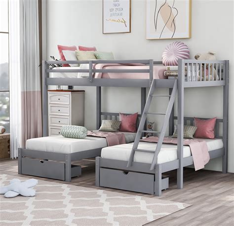 kids full  twin  twin triple bunk bed wooden bed frame