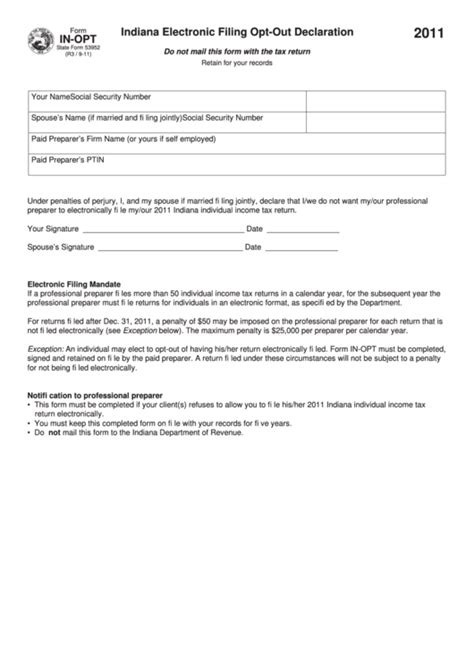 Fillable Form In Opt Electronic Filing Opt Out Declaration 2011
