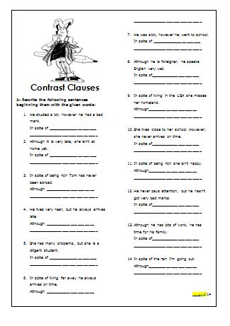 contrast clauses intermediate worksheet