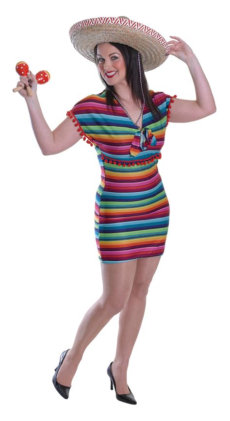 Multi Colour Mexican Lady Fancy Dress Costume Mexico Party Festival