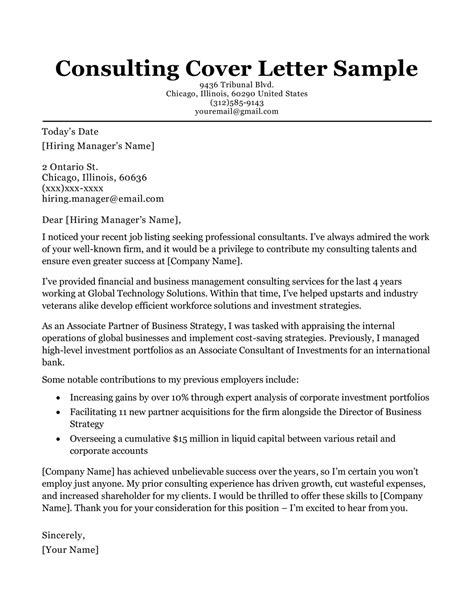 consulting cover letter sample writing tips resume companion