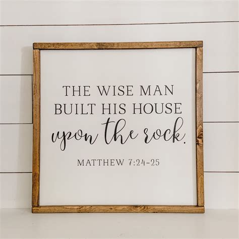 wise man built  house   rock sign matthew  etsy