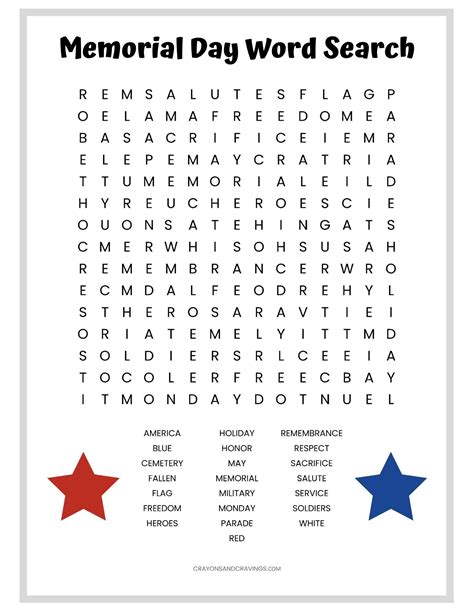 memorial day  printables printable word searches