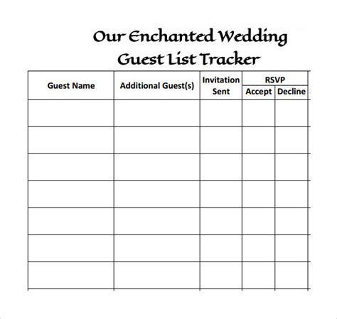 printable wedding guest list template business