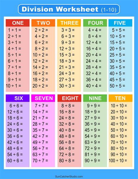division charts  tables  printable  math worksheets diy