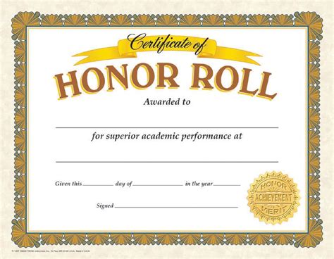 editable honor roll certificate template schools  print