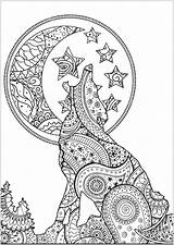 Wolf Zentangle Wolves Coloring Adult Pages Shapes Animals Patterns Adults Silhouette Moonlight Mixing Paisley Pretty Pdf Coloringbay Print sketch template