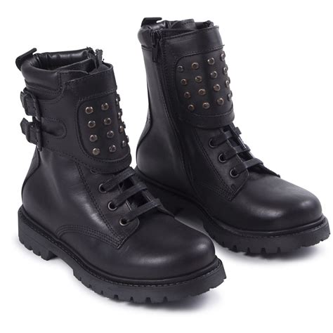diesel boys black leather combat boots  studded strap  laces  boys bambinifashioncom