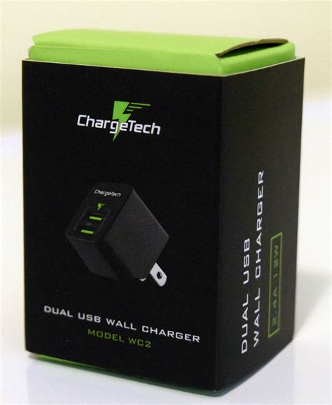 chargetech dual usb fast charge   port  small wall plug