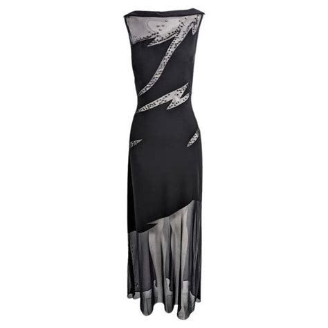 tadashi shoji vintage sexy beaded black jersey and mesh cut out evening