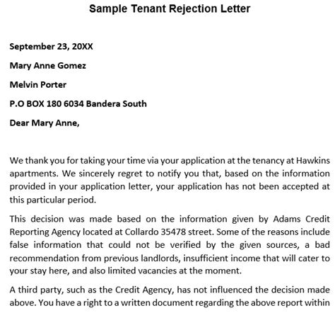 tenant rejection letter templates word  excel tmp