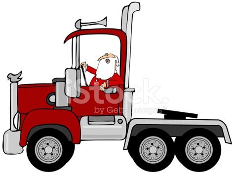 Santa Driving A Red Semi Truck Stock Vector