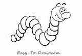 Worm Draw Easy Cartoon Kids Earth Color Step Yellow Nose Pink sketch template