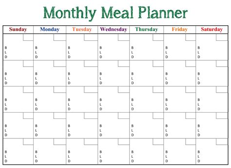 meal plan calendar printable calendar templates images   finder