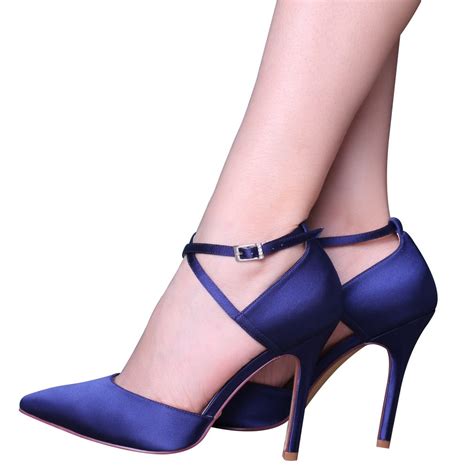erijunor women high heel ankle strap satin dress pumps