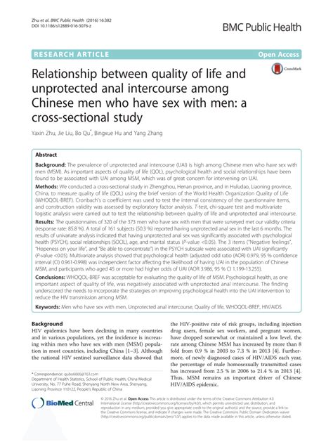 pdf relationship between quality of life and unprotected anal