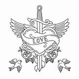 Tattoo Heart Knife Wings Vector Clipart Edit sketch template