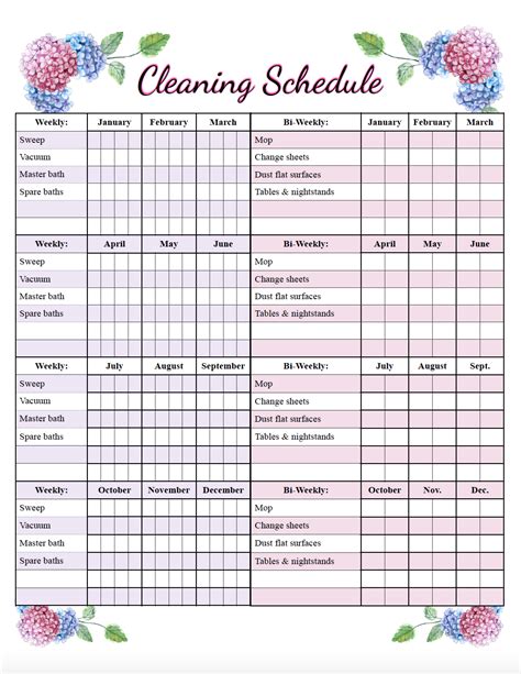 printable cleaning schedule weekly  deep cleaning