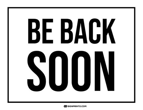Be Back Soon Sign [pdf] Free Printable Sign Designs