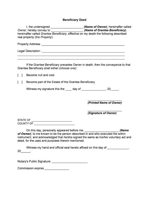 beneficiary deed missouri template printable form templates