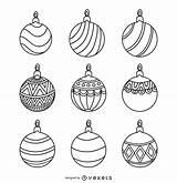 Ornament Christmas Outlines Round Vexels Set Vector sketch template
