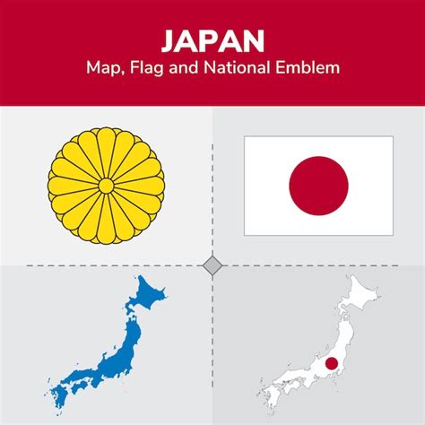 japan map flag and national emblem premium vector
