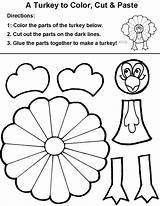 Thanksgiving Kids Activities Coloring Pages Turkey Cut Paste Worksheets Color Printable Craft Sheets Crafts Activity Template Kindergarten Projects Templates Printables sketch template