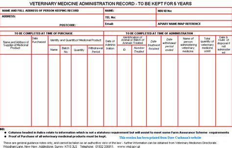 veterinary medicines administration recording form