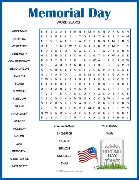 memorial day crossword puzzle printable printable crossword puzzles