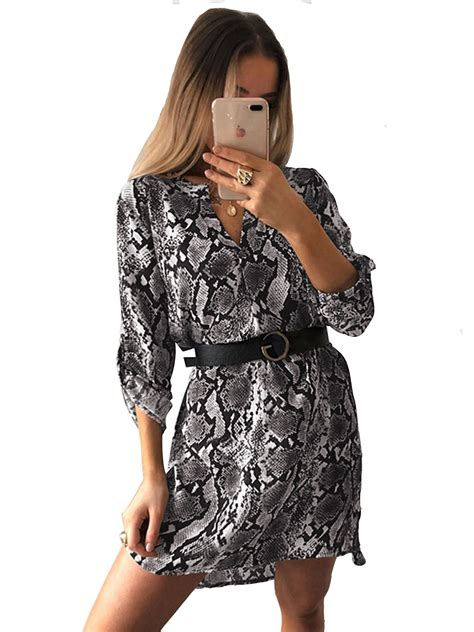 sexy dance leopard print dress for women v neck roll up sleeve mini