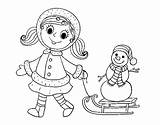 Girl Coloring Sleigh Snowman Little Coloringcrew sketch template
