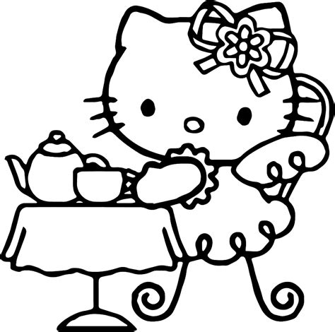 kitty tea party coloring page  printable coloring pages