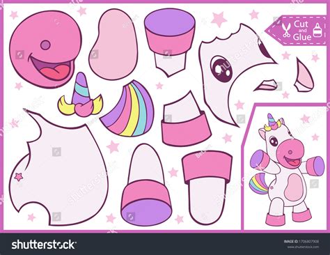 cut glue paper unicorn kids craft stock vector royalty