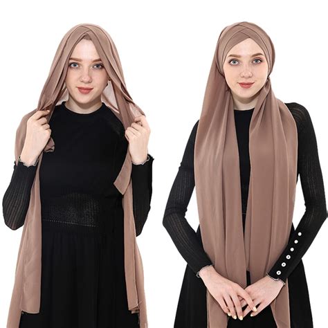 2019 women muslim chiffon instand hijab scarf femme musulman ready to
