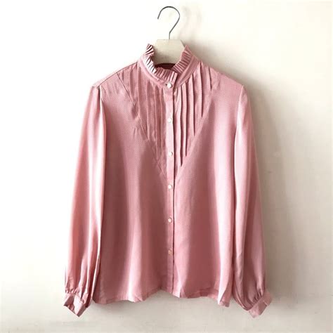 Pink Blouse Size Xs S Abi Pleated Collar Etsy