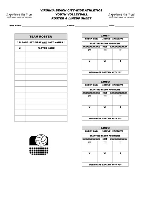 printable  volleyball lineup sheet printable word searches