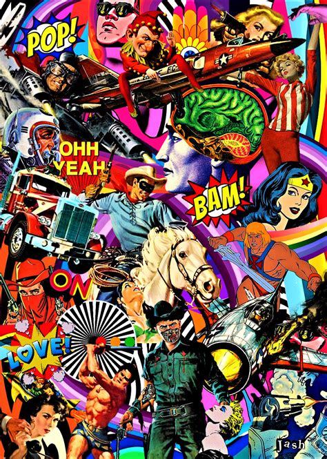 pop art collage  rock  roll art works  jash etsy