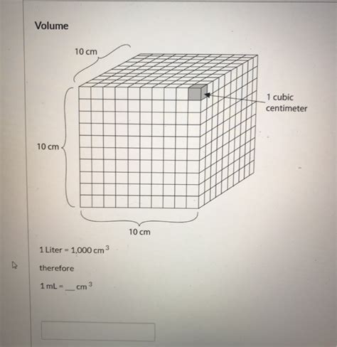 solved volume  cm  cubic centimeter  cm  cm  liter cheggcom