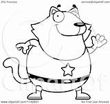 Cat Waving Chubby Super Clipart Coloring Cartoon Outlined Vector Thoman Cory Royalty sketch template