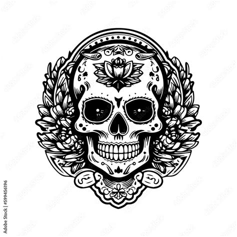 mexican girl illustration and mexican skull emblem logo capture the