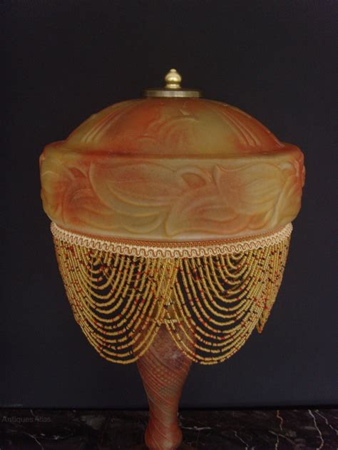 antiques atlas french art deco signed glass lamp beaded shade
