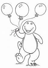 Barney Coloring Pages Balloons Drawing Holding Dinosaur Birthday Three Printable Print Friends Kids Color Sheets Cartoon Purple Balloon Cute Happy sketch template