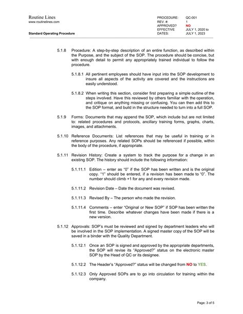 standard operating procedure template routine lines