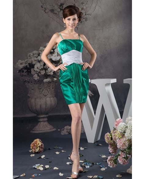 Green And White Short Tight Satin Cocktail Dress With