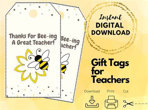 printable   bee ing  great teacher gift tags diy etsy