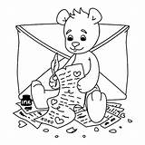 Teddy Print Premium Envelope Writes Greeting Valentines Hearts Bear Letter Coloring Vector Card Book Kids sketch template