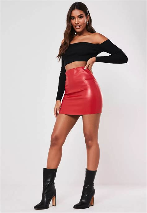missguided red faux leather mini skirt mini skirts red leather