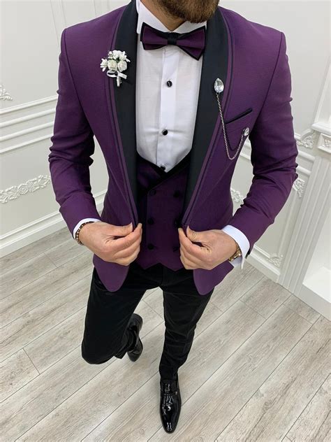 purple suits purple  piece slim fit  button wedding groom etsy