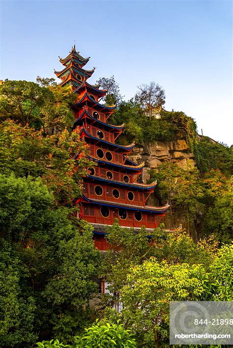 view  shi baozhai pagoda stock photo